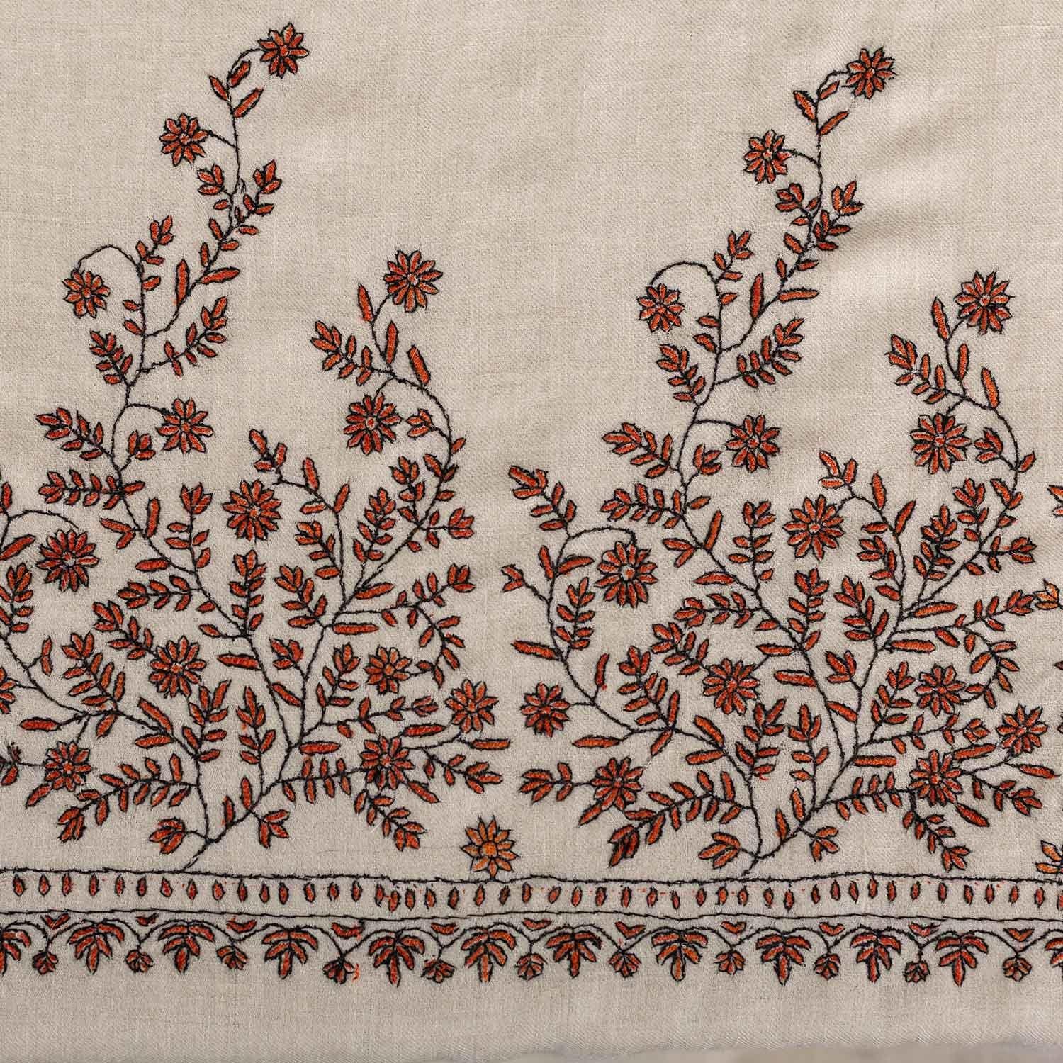 Spring of Kashmir Stole Black & Orange Hand Embroidery - Image 5