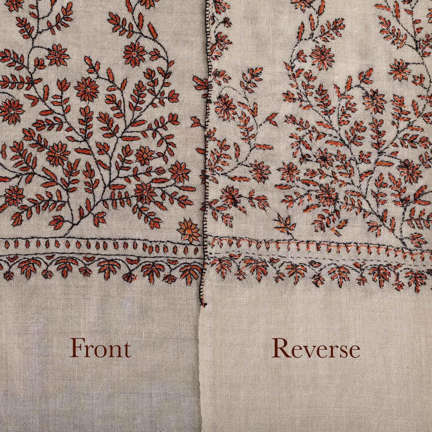 Spring of Kashmir Stole Black & Orange Hand Embroidery - Image 7