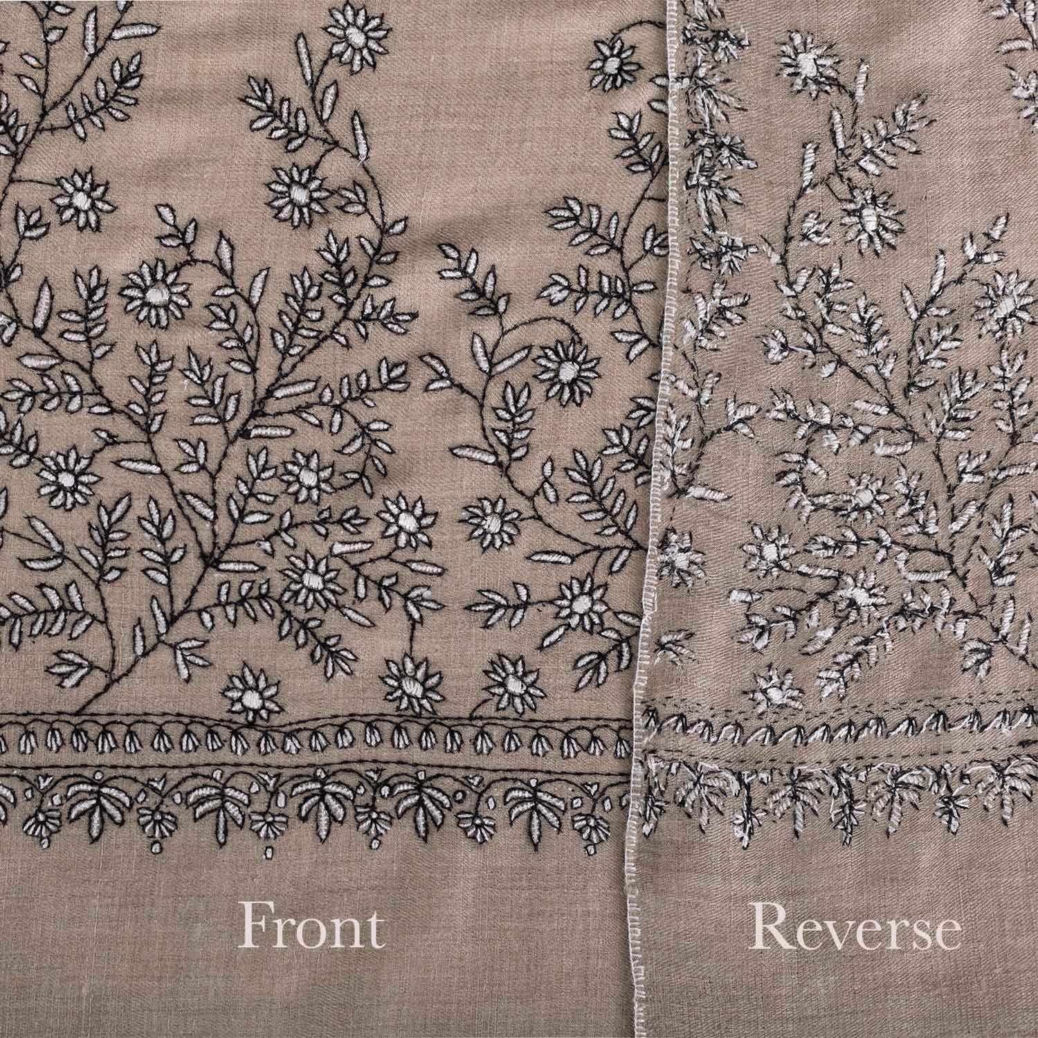 Spring of Kashmir Stole Black & White Hand Embroidery - Image 5