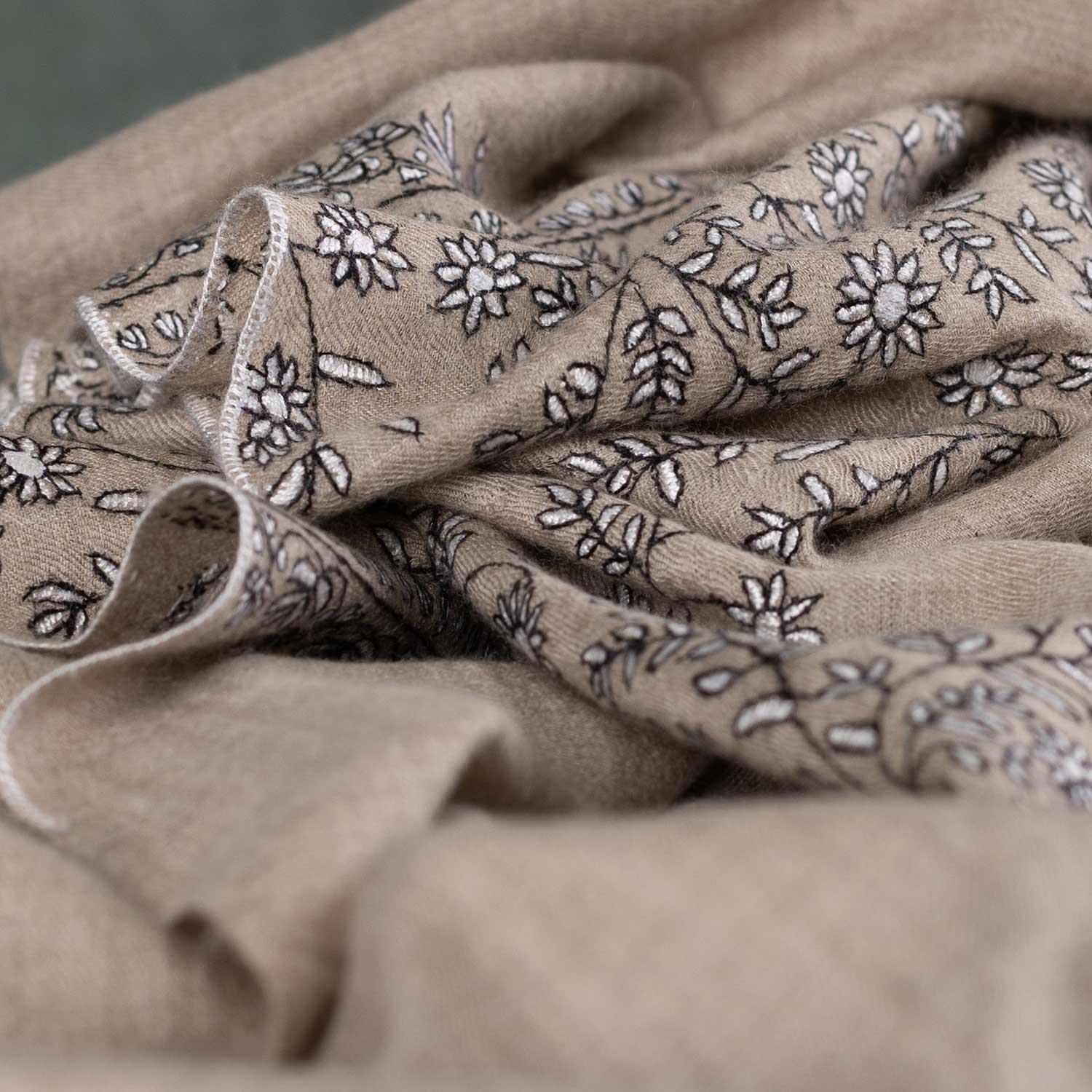 Spring of Kashmir Stole Black & White Hand Embroidery - Image 6