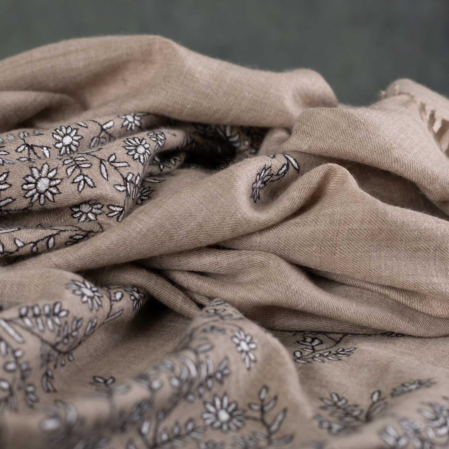Spring of Kashmir Stole Black & White Hand Embroidery - Image 7