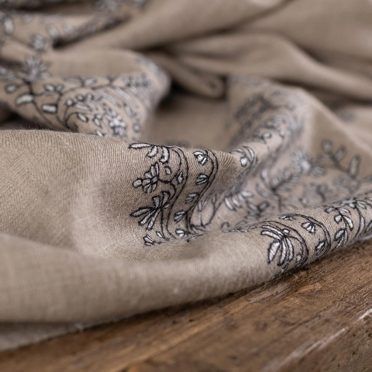 Spring of Kashmir Stole Black & White Hand Embroidery - Image 9
