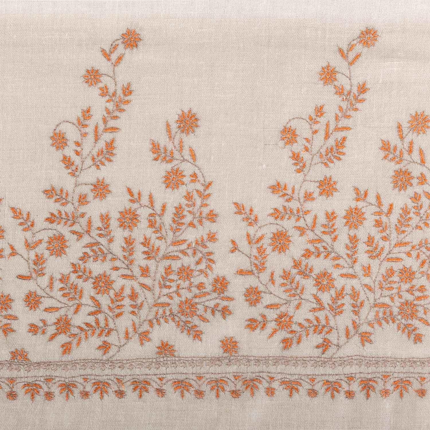 Spring of Kashmir Stole Orange Hand Embroidery - Image 5