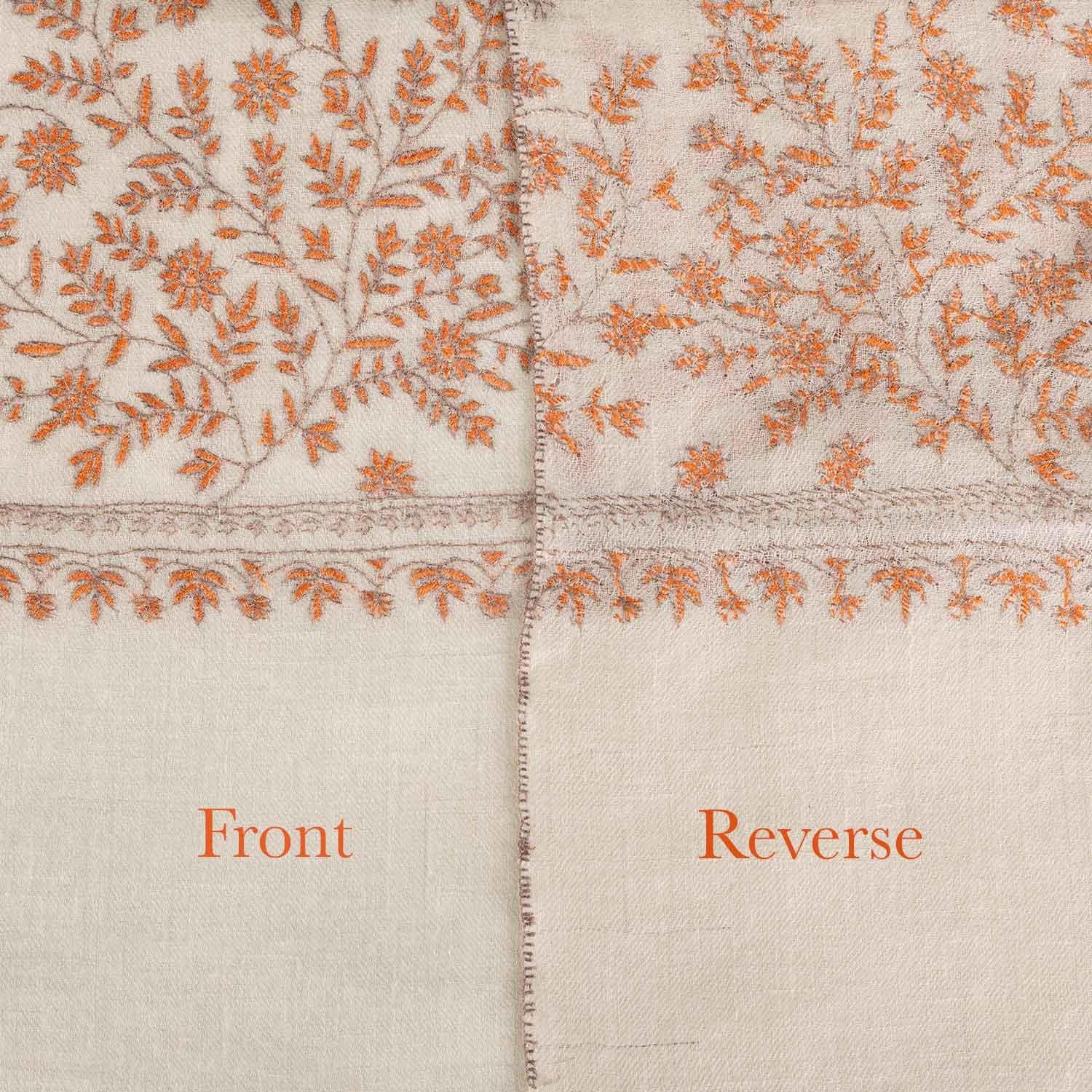 Spring of Kashmir Stole Orange Hand Embroidery - Image 6